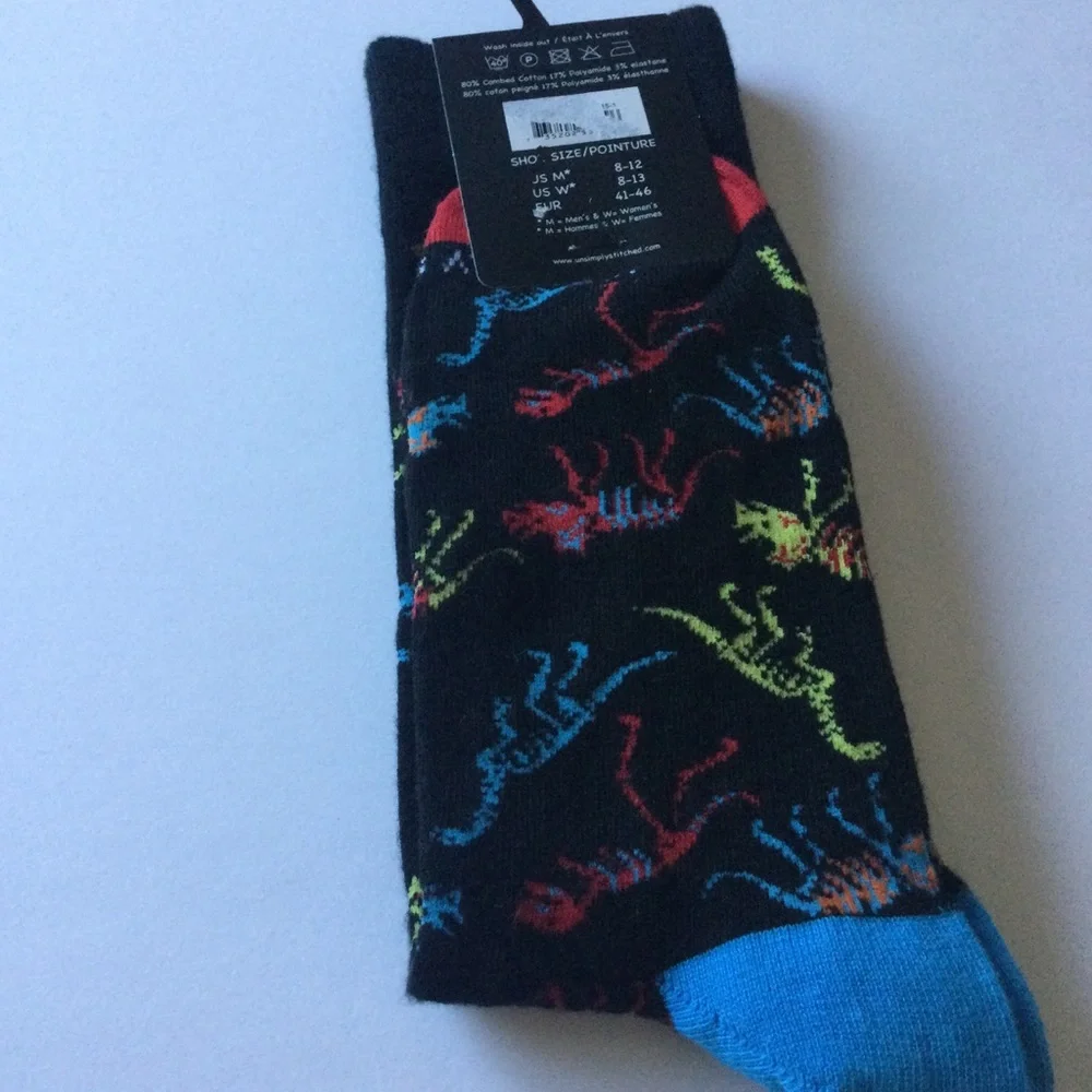 UNSIMPLY STITCHED MENS COMBD COTTON SOCKS NEON DINOSAUR NAVY BLUE MULTI OS NWT